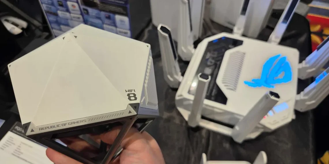 A mock up of the Asus ROG NeoCore Wi-Fi 8 router. Credit: The Verge