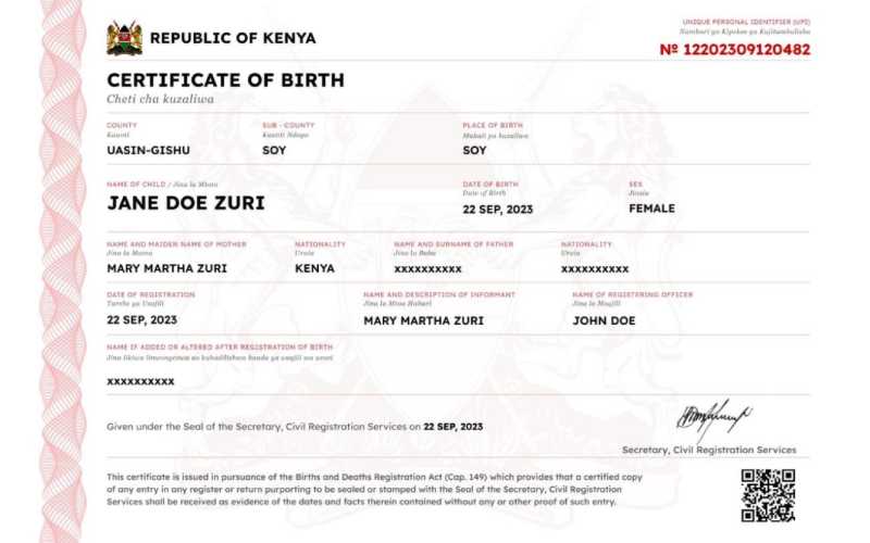 kenya birth certificate